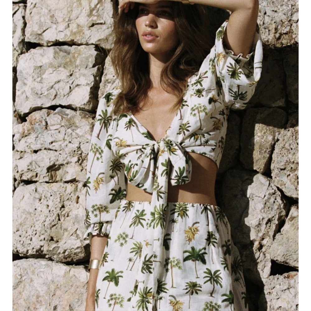 Linen Kivari Floral Print Skirt And Top Set